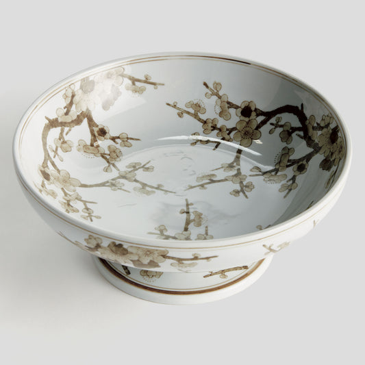 Taupe chinoiserie ceramic footed bowl - stylish home accent (Image2).