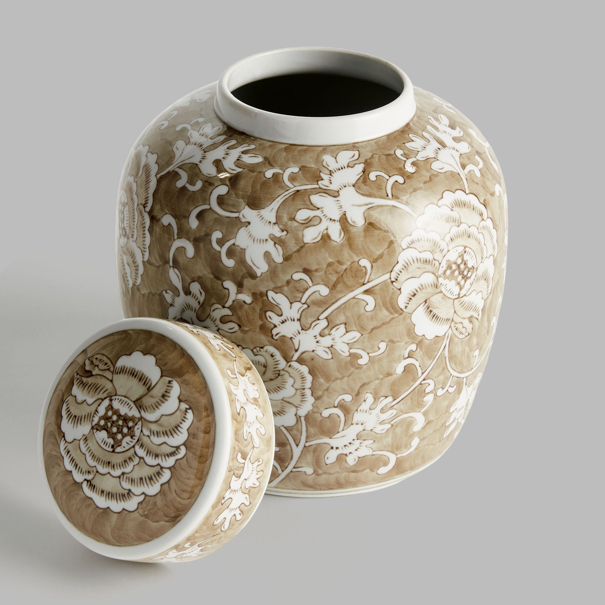 Taupe chinoiserie ceramic lidded jar - stylish home accent (Image4).