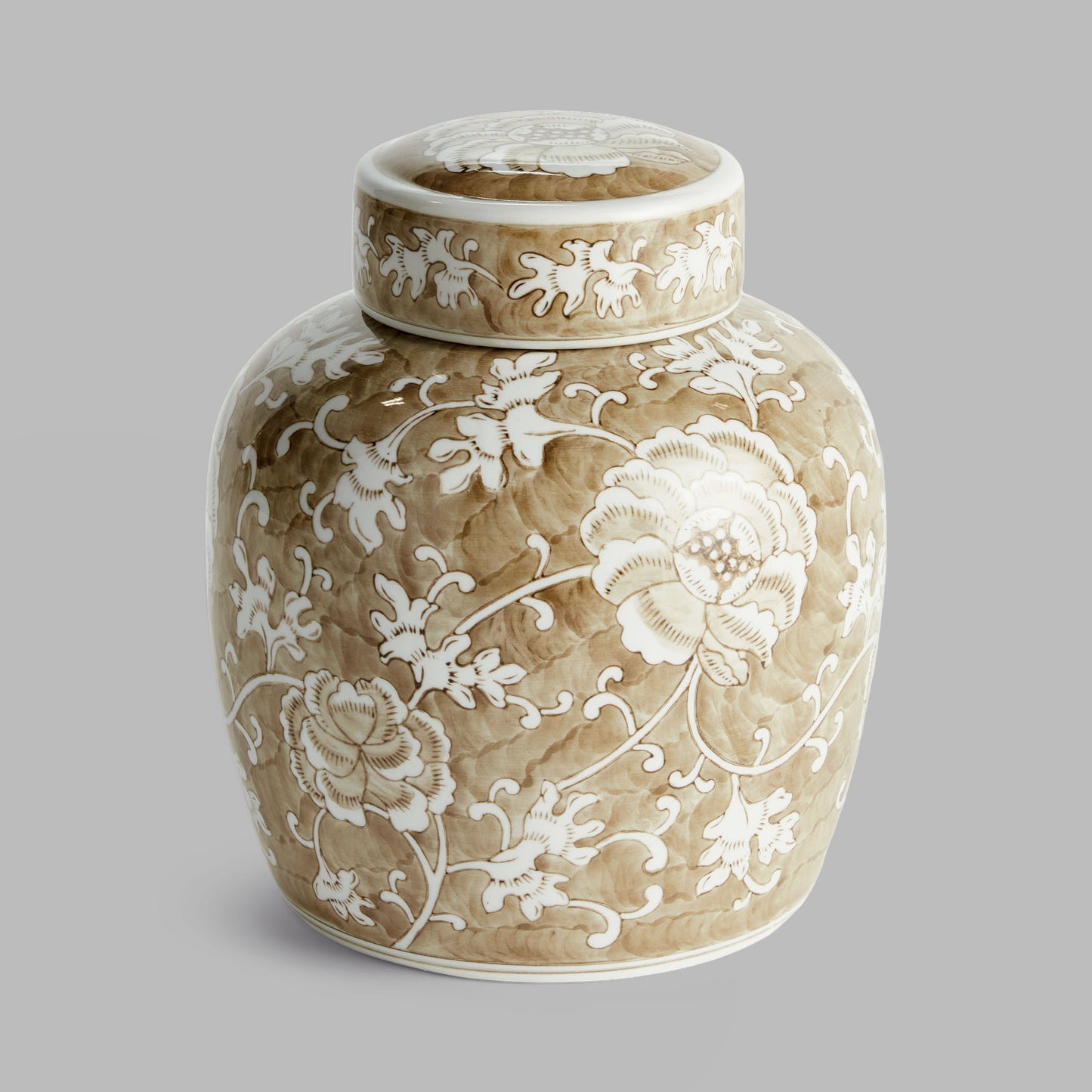 Taupe chinoiserie ceramic lidded jar - stylish home accent (Image6).