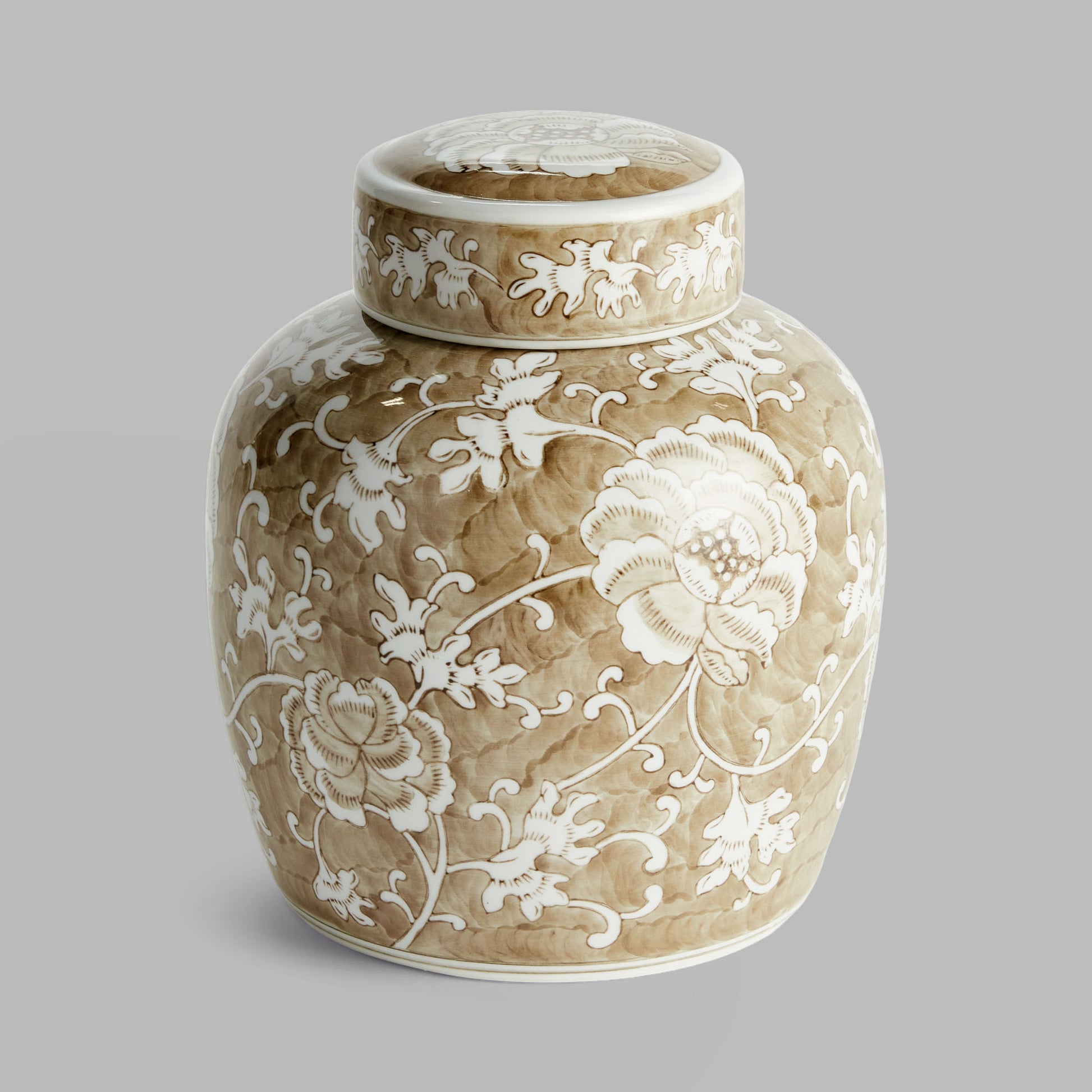 Taupe chinoiserie ceramic lidded jar - stylish home accent (Image6).