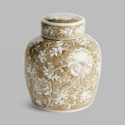 Taupe chinoiserie ceramic lidded jar - stylish home accent (Image6).