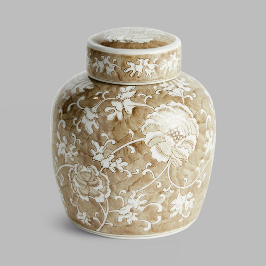 Taupe chinoiserie ceramic lidded jar - stylish home accent (Image6).
