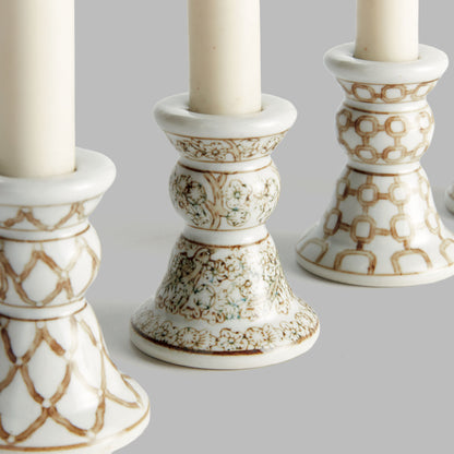 Taupe chinoiserie ceramic mini taper holders (set of 4) - stylish home accent (Image2).