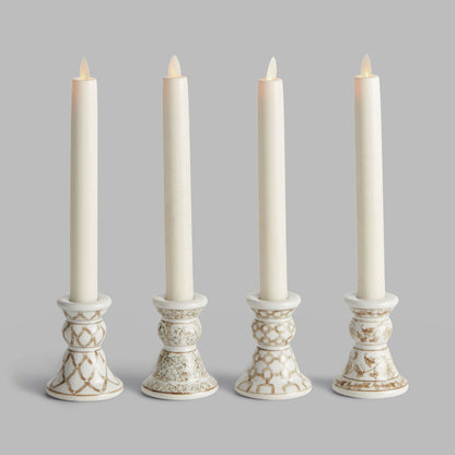 Taupe chinoiserie ceramic mini taper holders (set of 4) - stylish home accent (Image4).