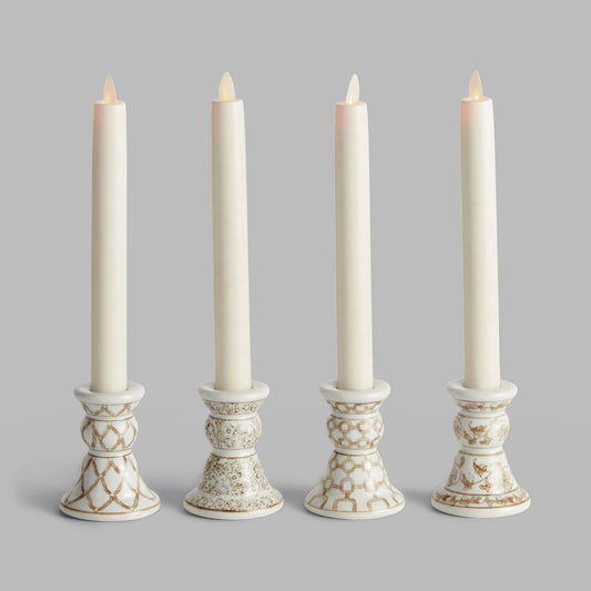 Taupe chinoiserie ceramic mini taper holders (set of 4) - stylish home accent (Image4).