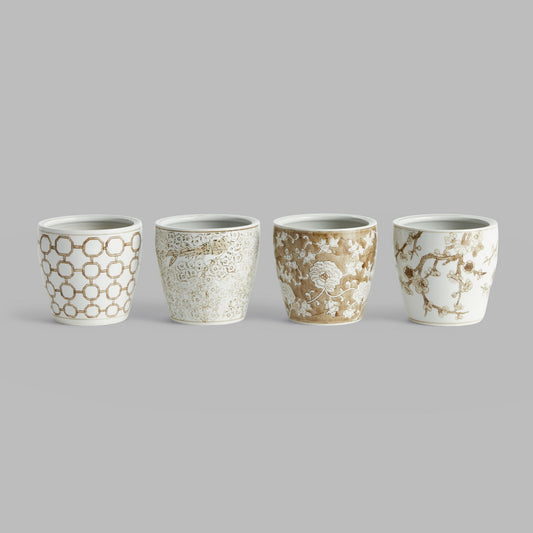 Taupe chinoiserie ceramic pots (set of 4) - stylish home accent (Image6).