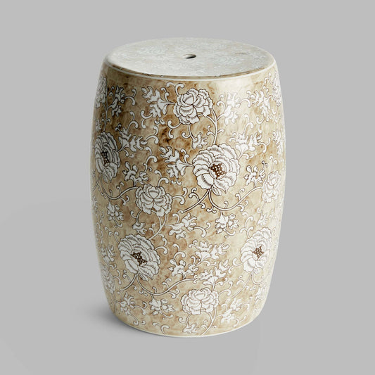 Taupe chinoiserie ceramic stool - stylish home accent (Image5).