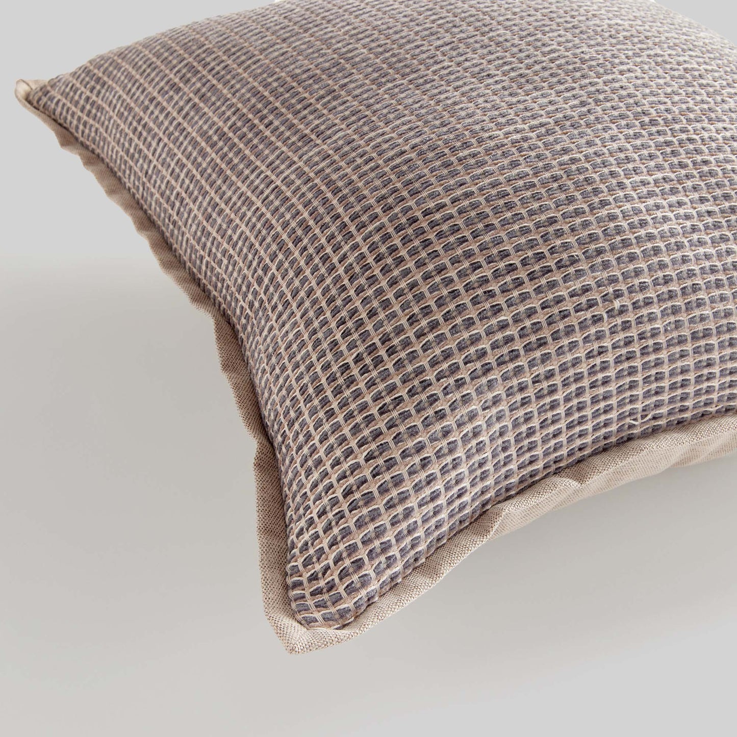 Taupe jacquard woven pillow for home decor and accessories.