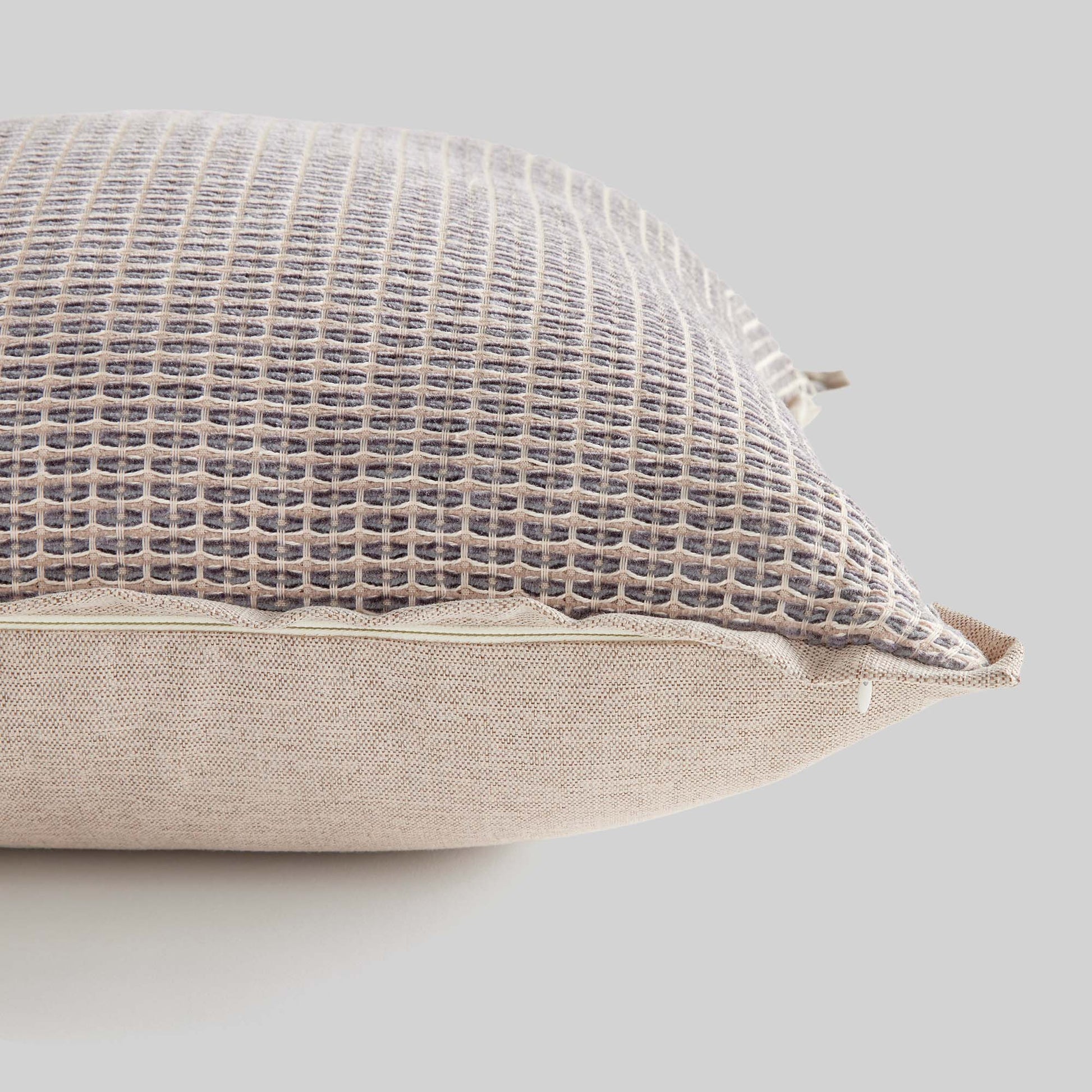 Taupe jacquard woven pillow for home decor and accessories.