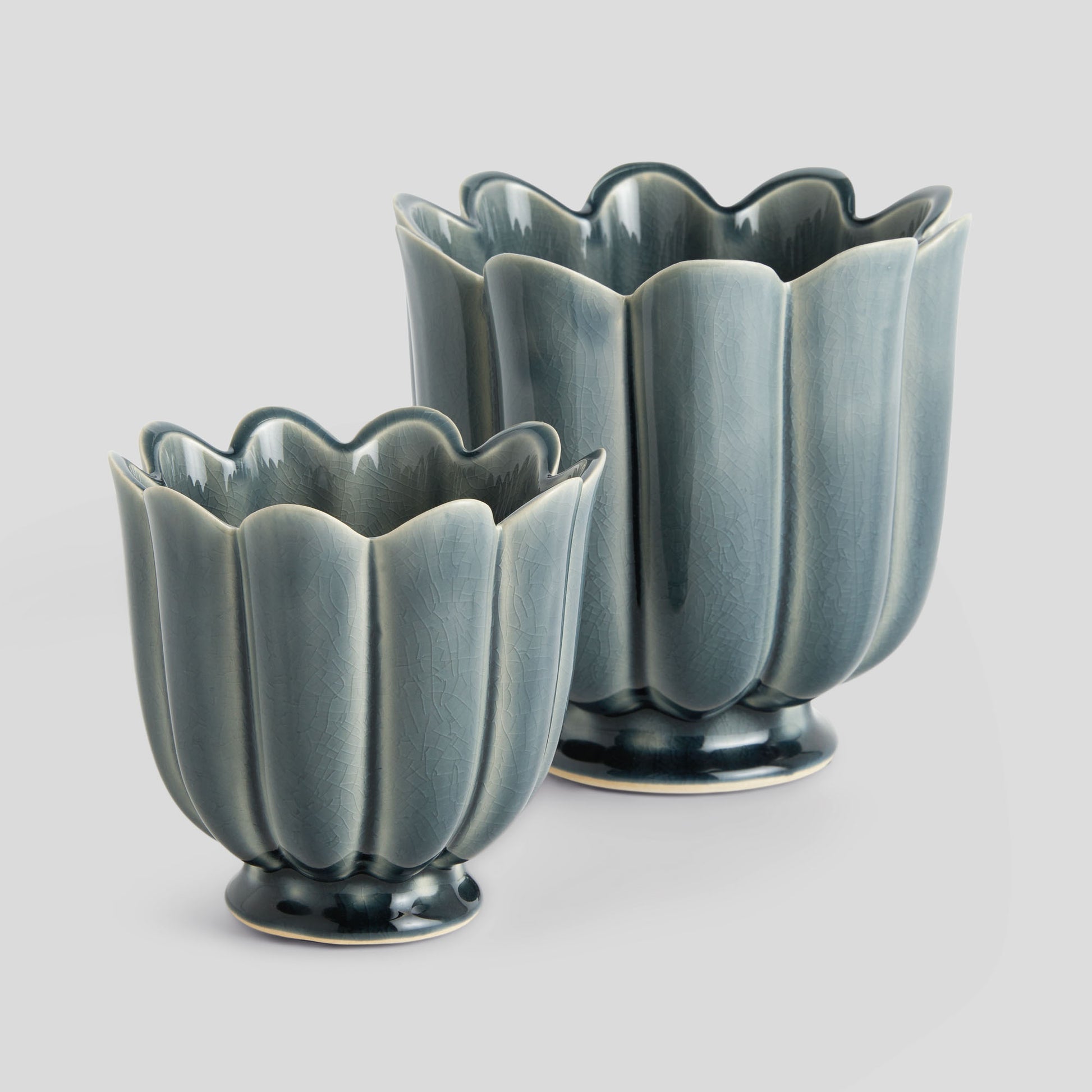 Teal reactive glaze ceramic pots (set of 2) - stylish home accent (Image1).