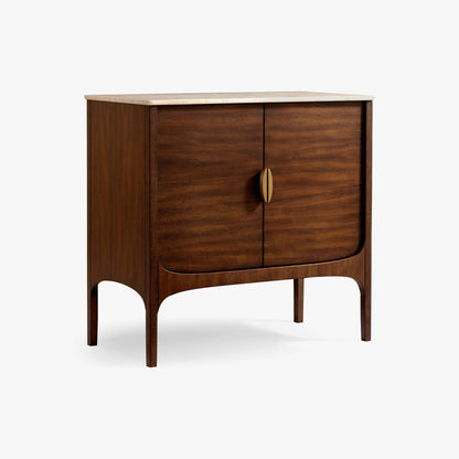 Wooden cabinet with two doors on a white background