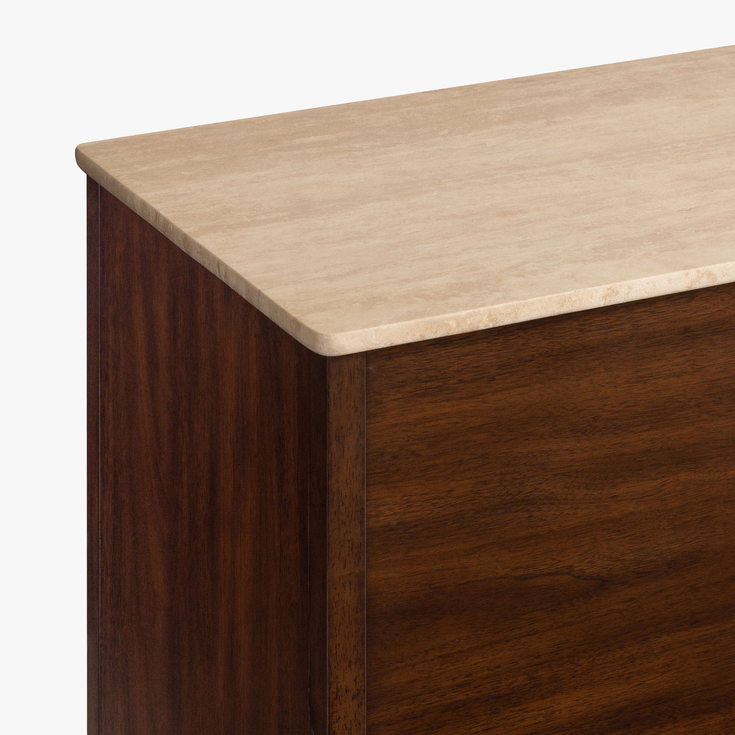 Wooden cabinet with a travertine top on a white background