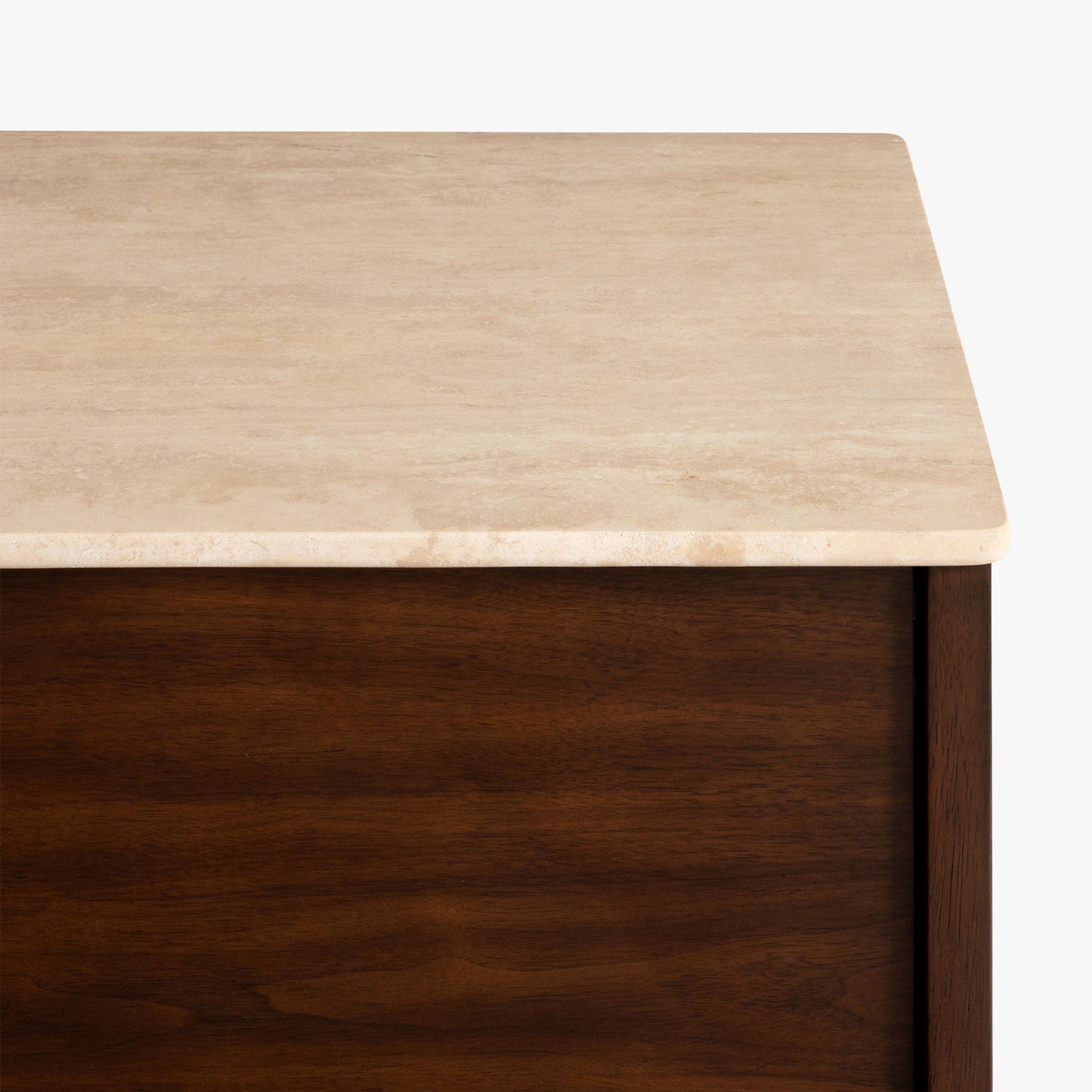 Wooden cabinet with travertine top and dark brown base