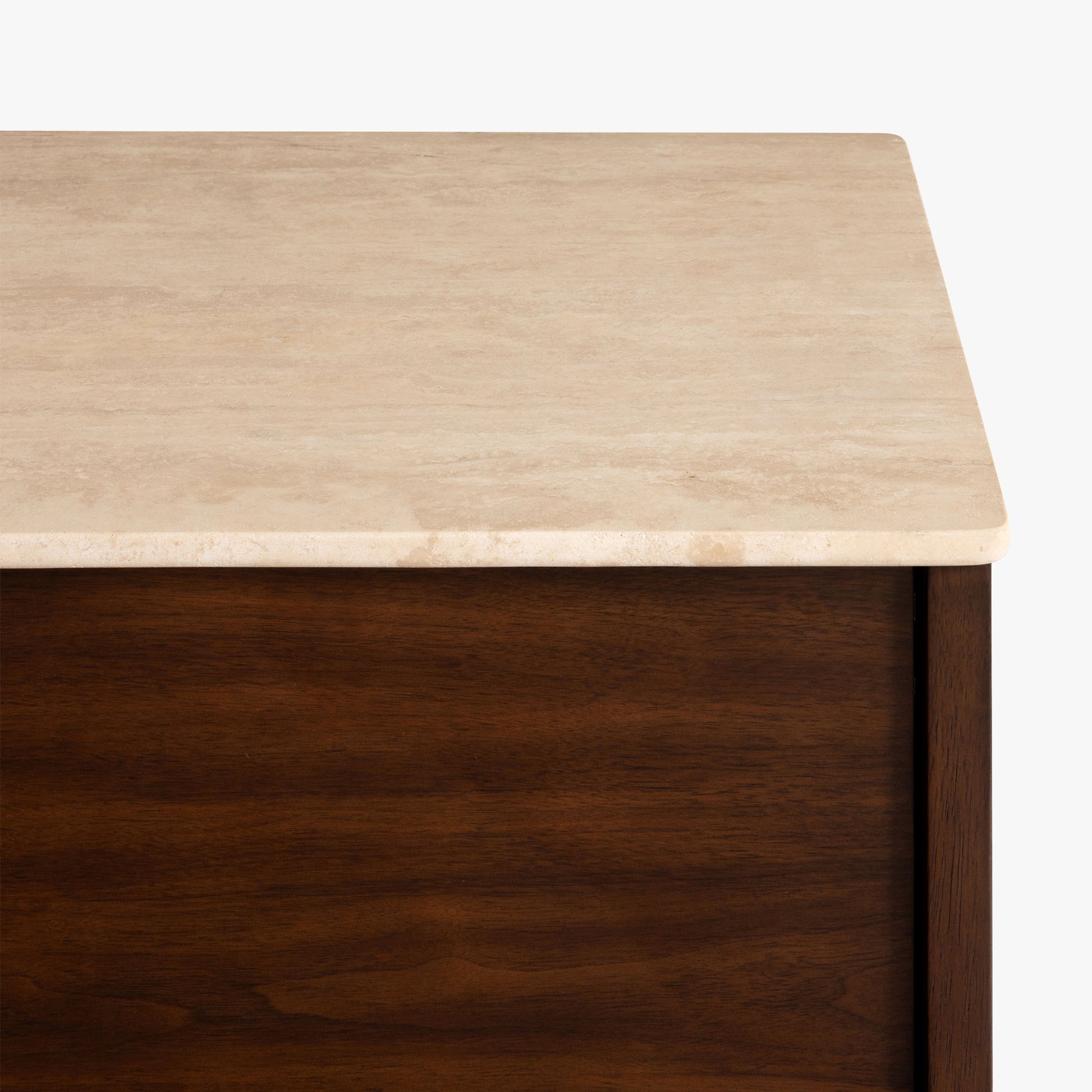 Wooden cabinet with travertine top and dark brown base