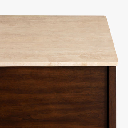 Wooden cabinet with travertine top and dark brown base