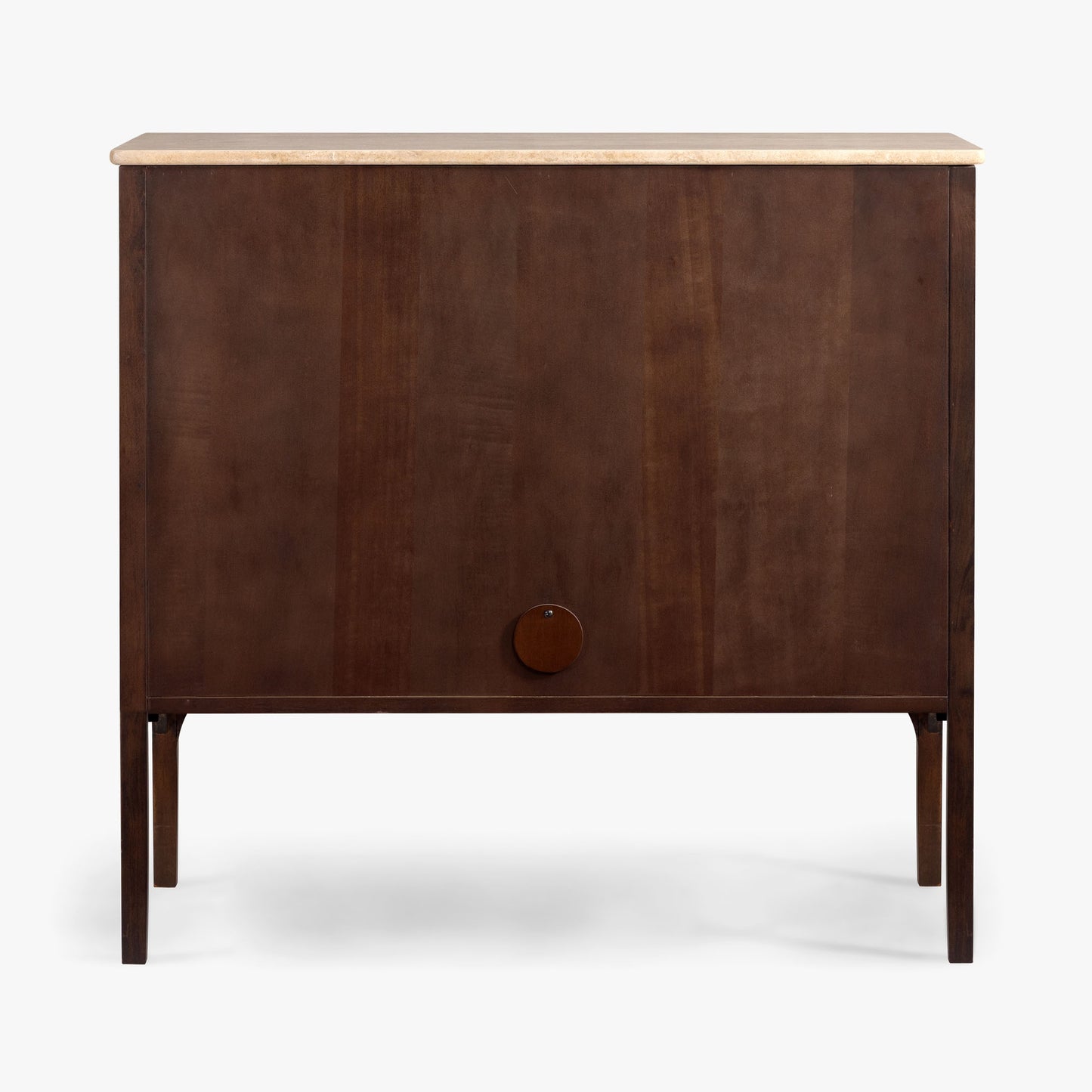 Wooden cabinet with a light wood top on a white background