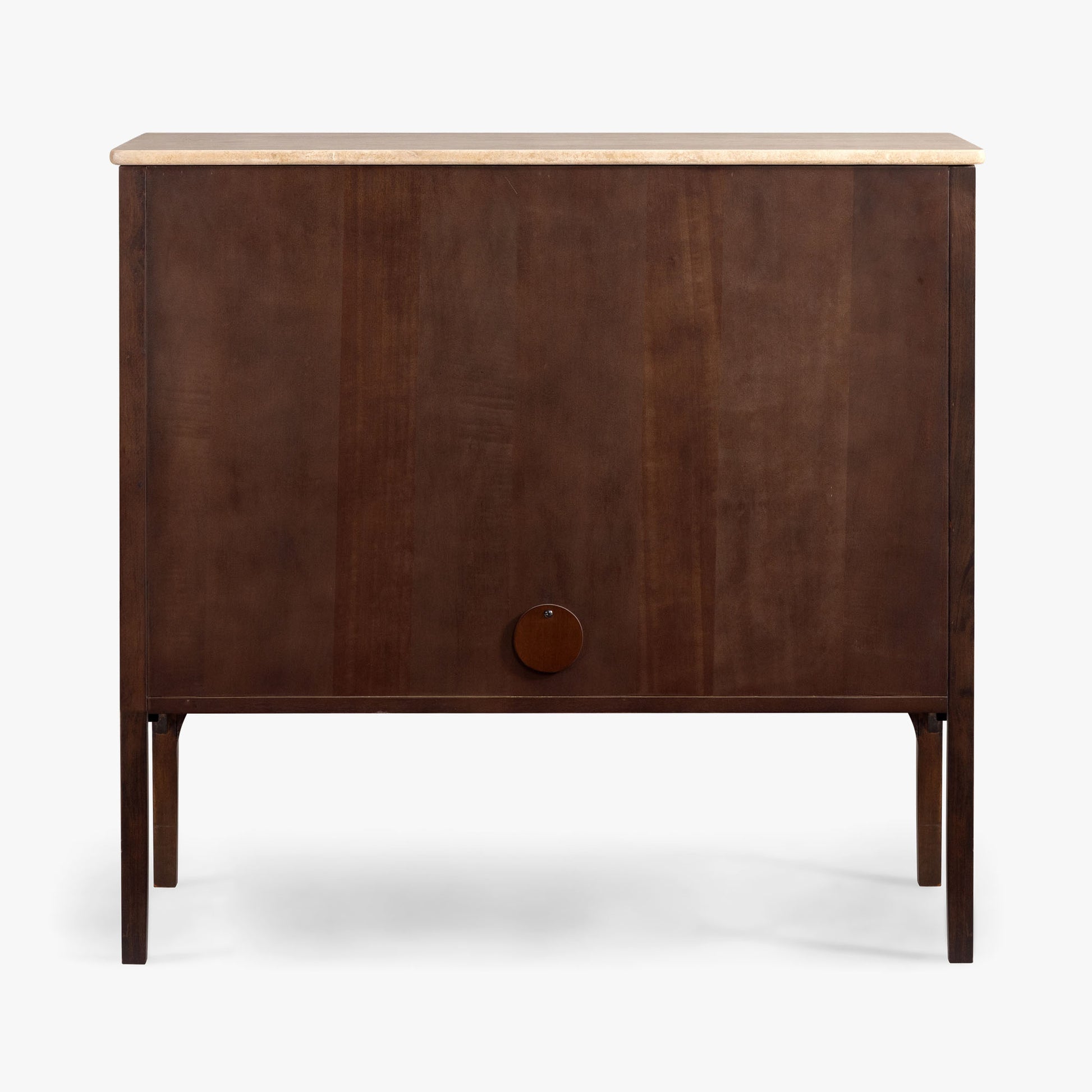 Wooden cabinet with a light wood top on a white background