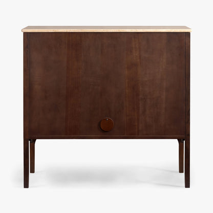 Wooden cabinet with a light wood top on a white background