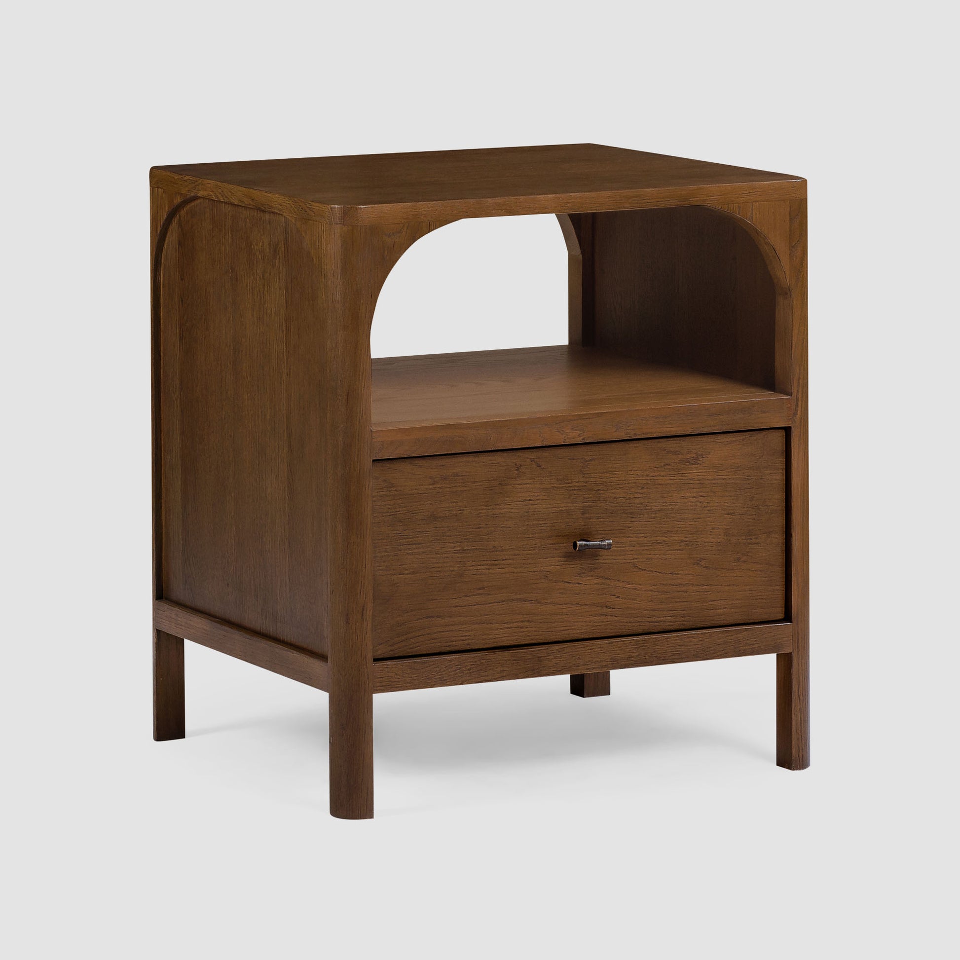 Wooden nightstand with a drawer on a white background