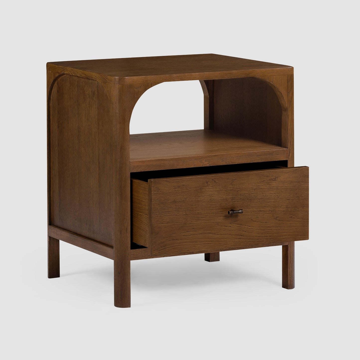 Wooden nightstand with a drawer on a white background