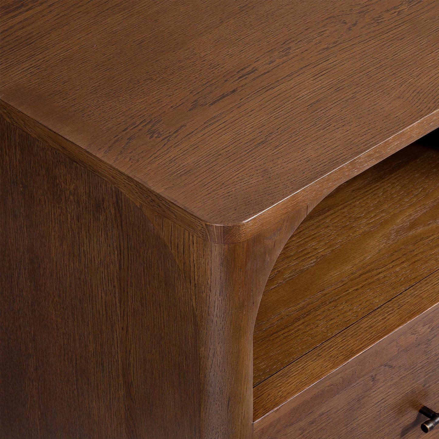 Close-up of a wooden nightstand with a smooth surface