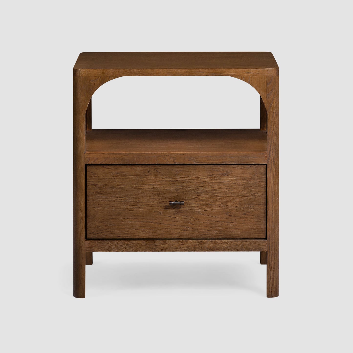 Wooden nightstand with a drawer on a white background