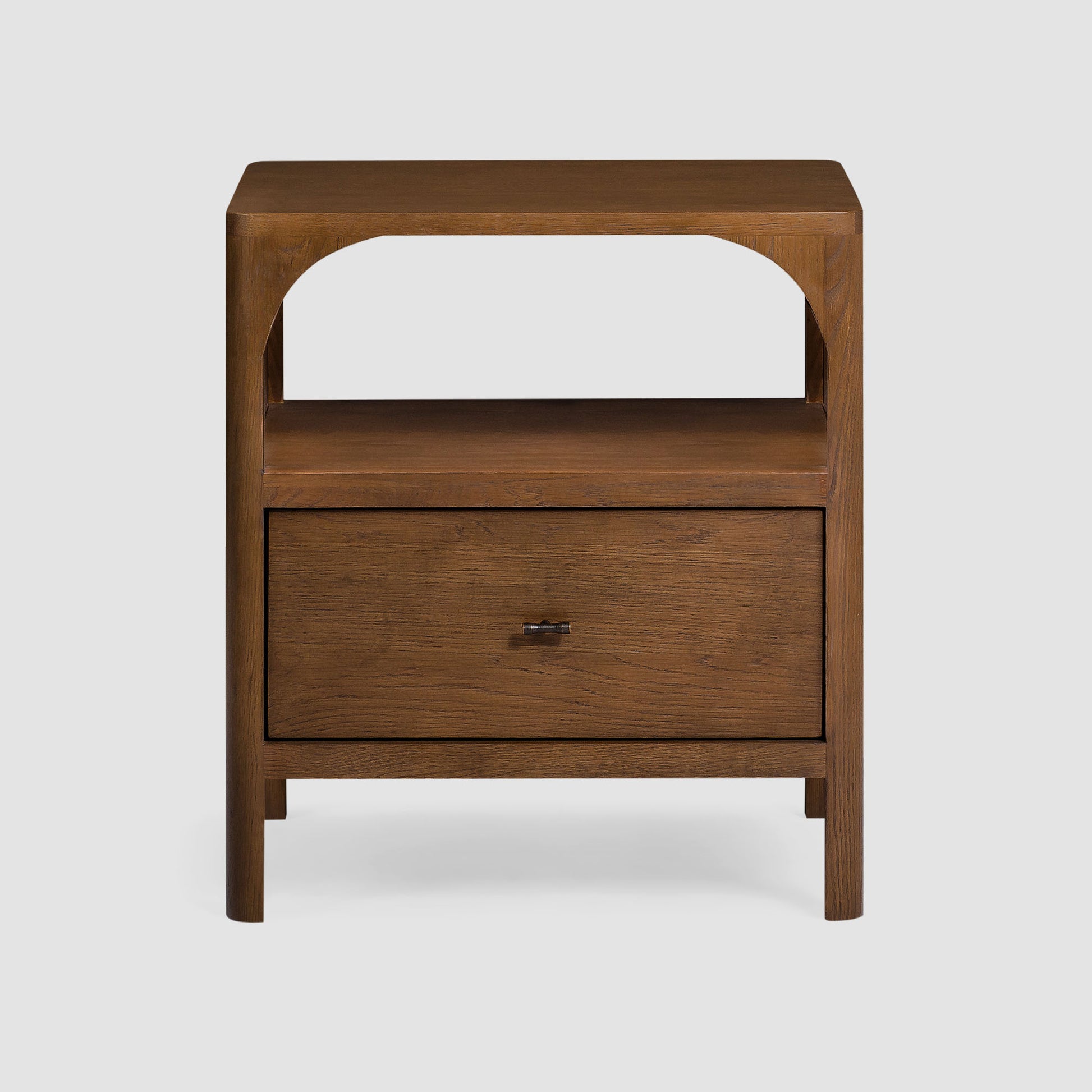 Wooden nightstand with a drawer on a white background