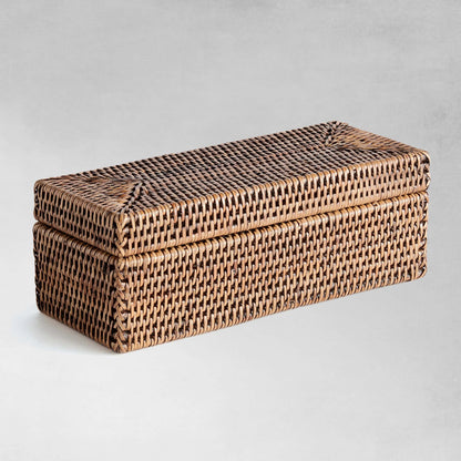 Warm brown rattan 3-compartment lidded box - stylish home accent (Image1).