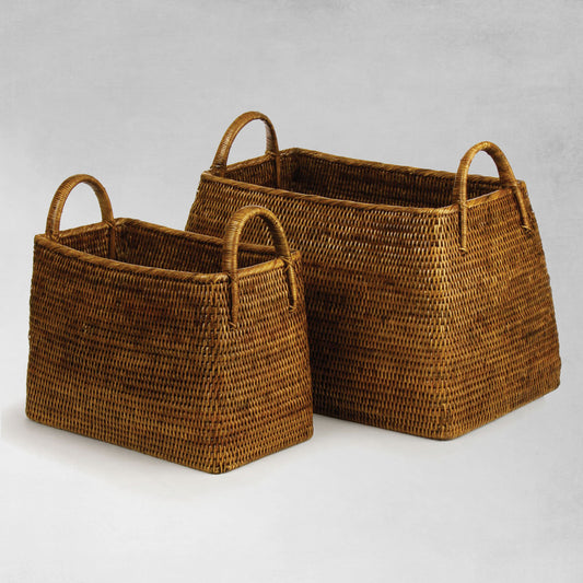 Warm brown rattan narrow magazine baskets (set of 2) - stylish home accent (Image1).