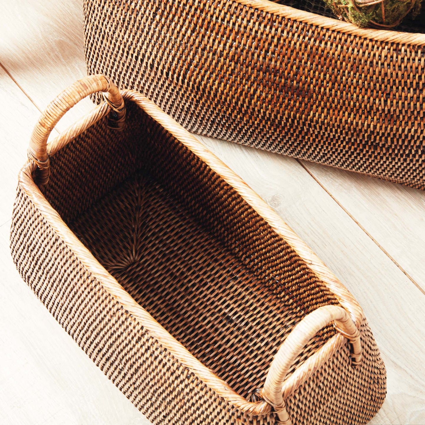 Warm brown rattan narrow magazine baskets (set of 2) - stylish home accent (Image4).