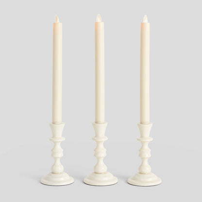 White enamel taper holders (set of 3) - stylish home accent (Image1).