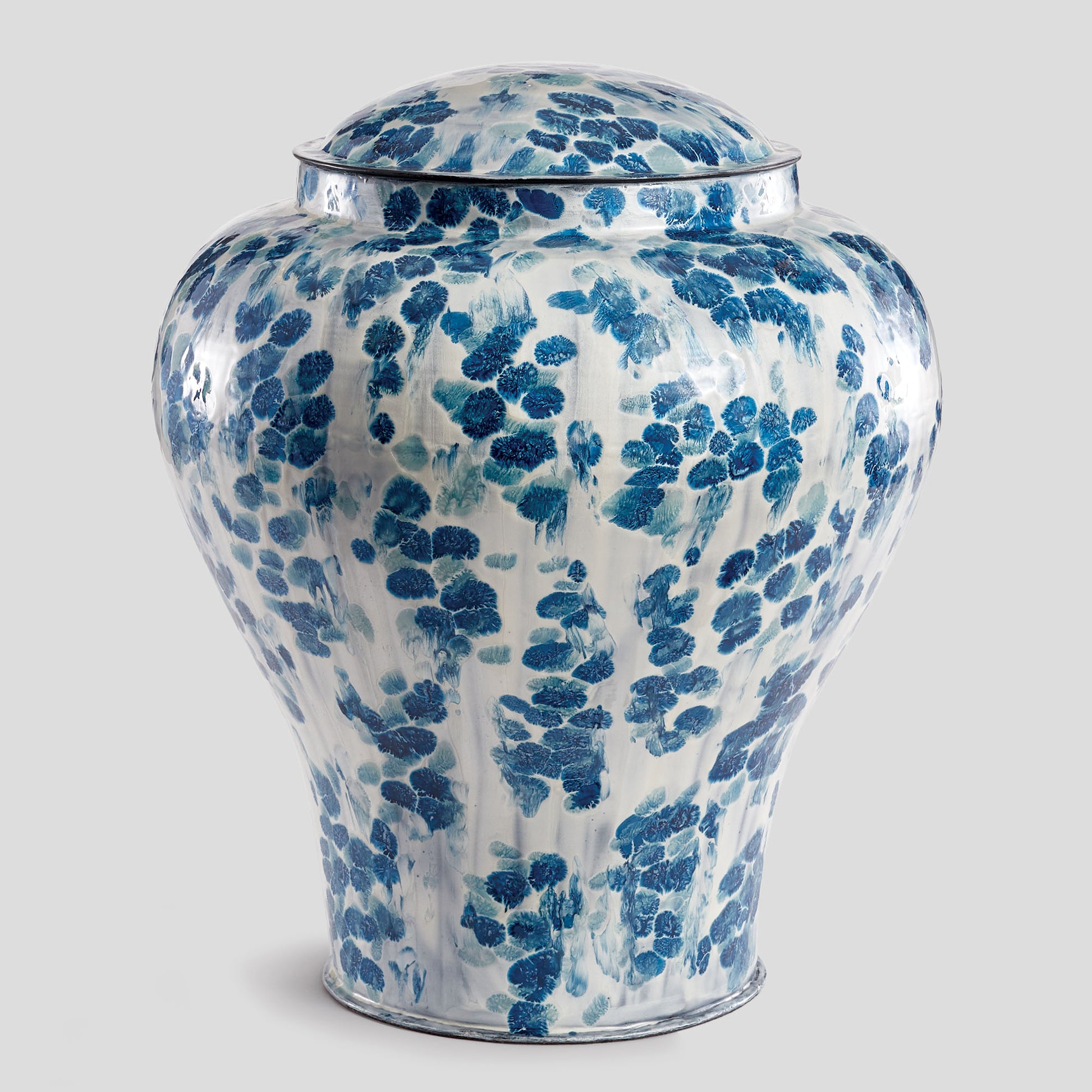 White enameled iron tall lidded urn 21 inch - stylish home accent (Image1).