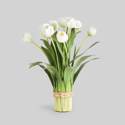 White faux peony and tulip arrangement 19 inch - stylish home accent (Image1).