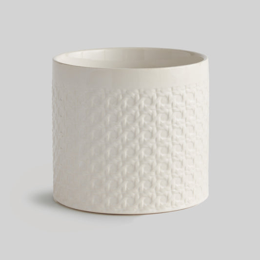 White lattice small round cachepot - stylish home accent (Image1).