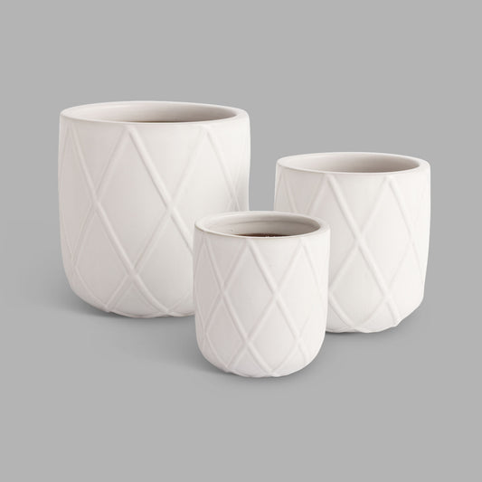 White reactive glaze ceramic outdoor pots (set of 3) - stylish home accent (Image1).