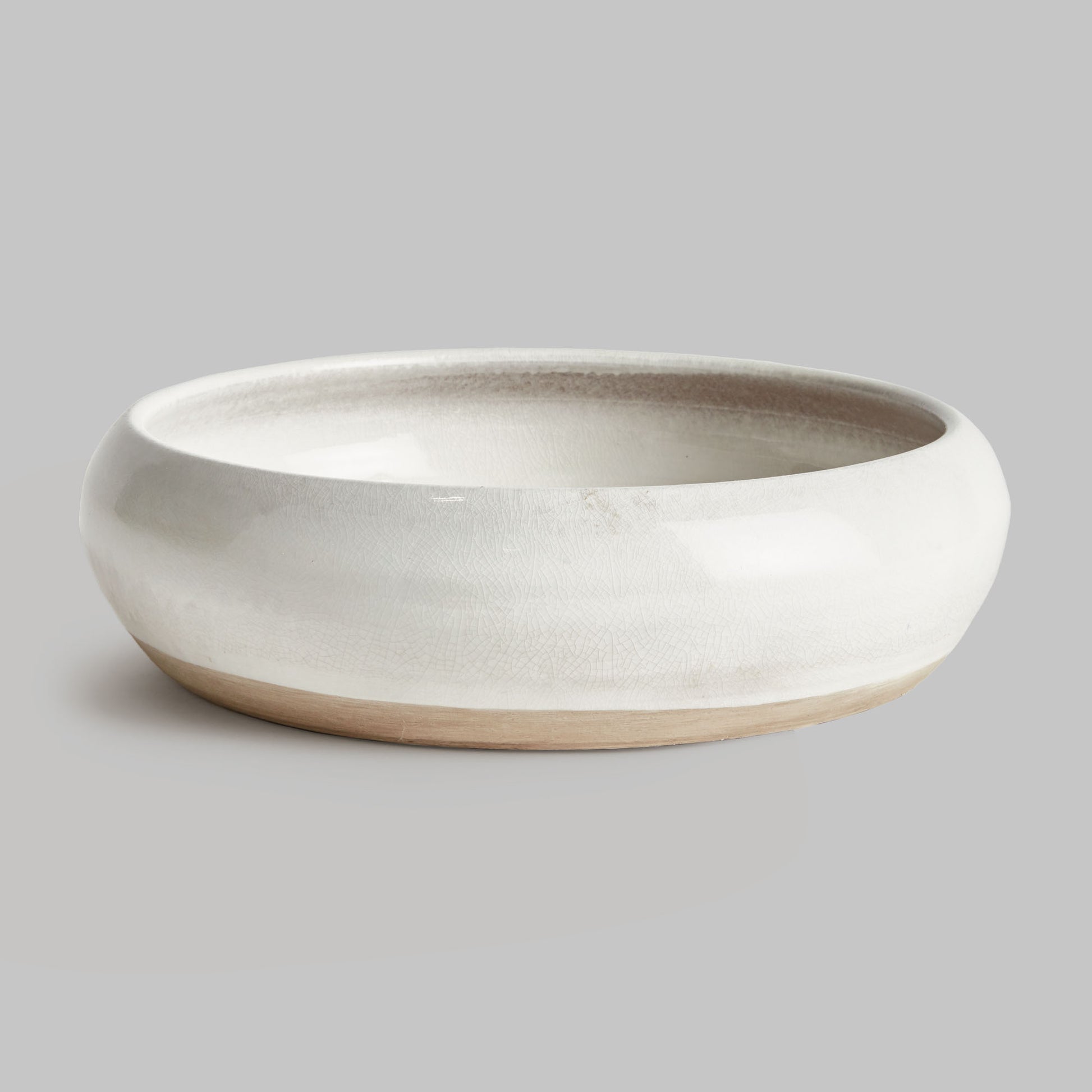 White reactive glaze terracotta bowl 15.5 inch - stylish home accent (Image1).