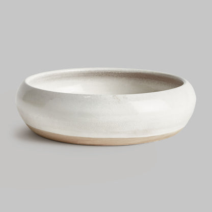 White reactive glaze terracotta bowl 15.5 inch - stylish home accent (Image1).