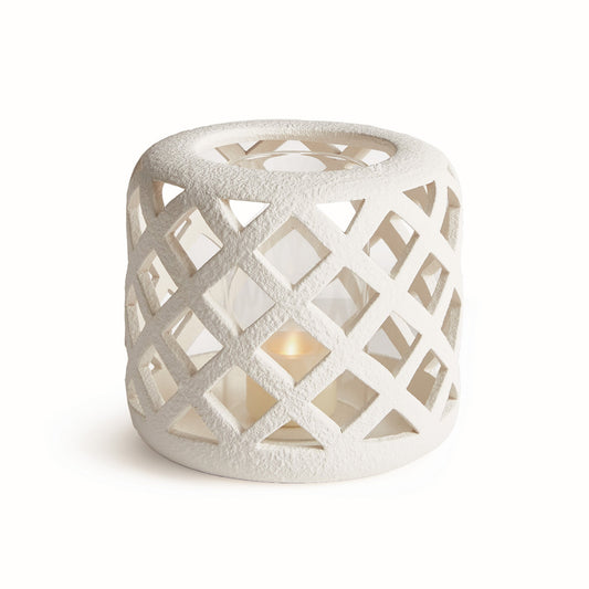 White textured ceramic hurricane candle holder - stylish home accent (Image1).