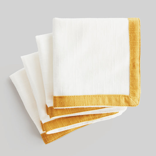 White with yellow honey border cotton cocktail napkins (set of 4) - stylish home accent (Image1).