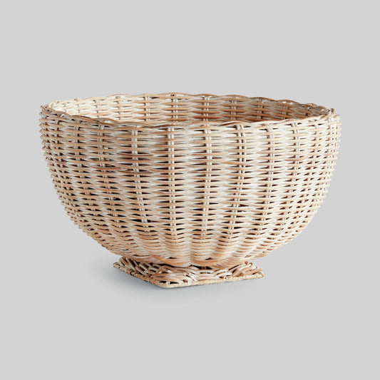 Whitewash rattan decorative footed 18 inch bowl - stylish home accent (Image1).