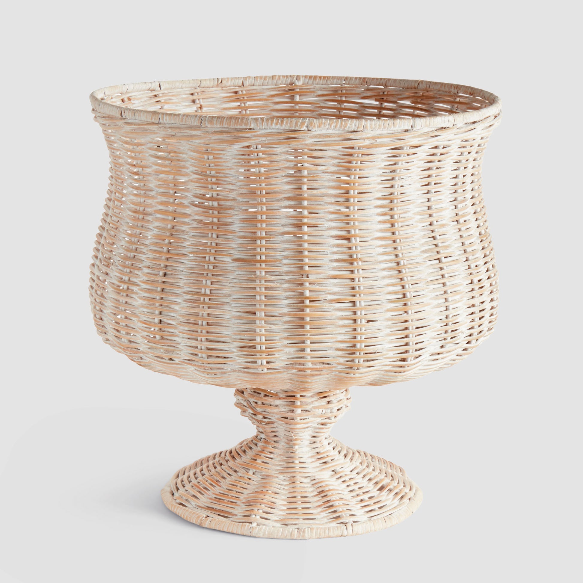 Whitewash rattan footed urn - stylish home accent (Image1).