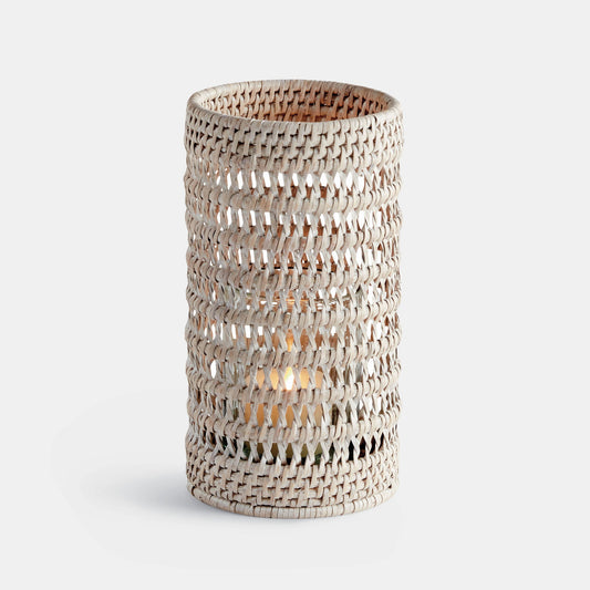 Whitewash rattan hurricane candle holder - stylish home accent (Image1).