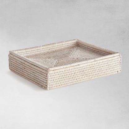 Whitewash rattan lidded letter box - stylish home accent (Image1).