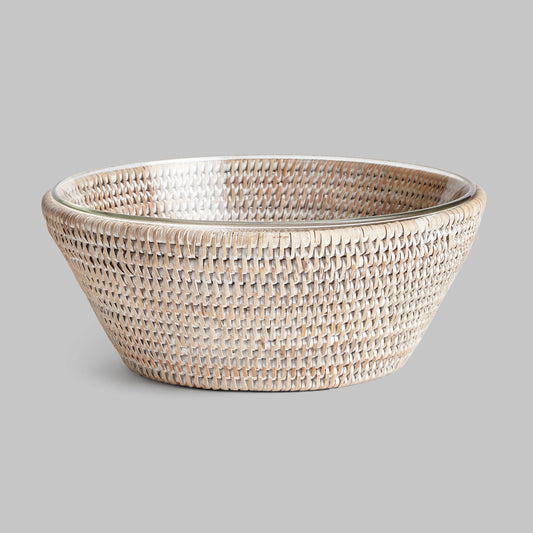 Whitewash rattan serving bowl 11 inch - stylish home accent (Image1).