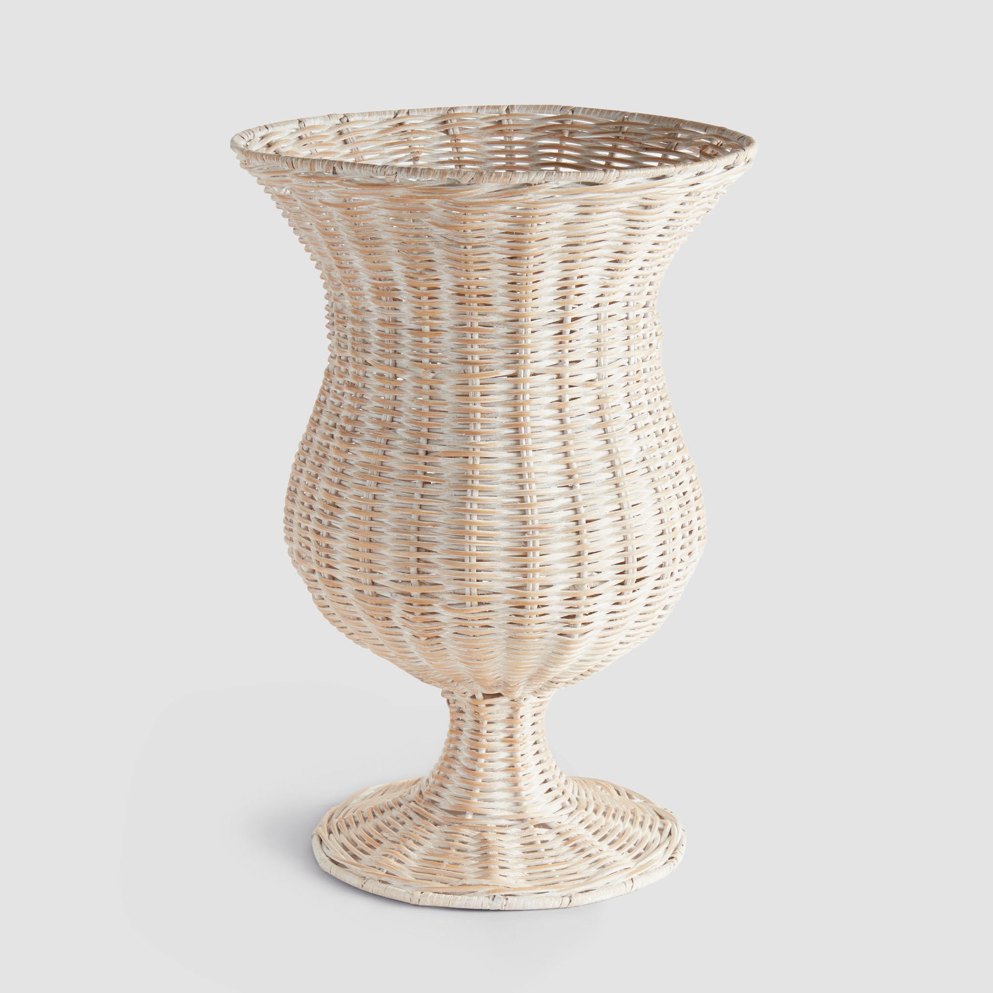 Whitewash rattan tall footed urn - stylish home accent (Image1).