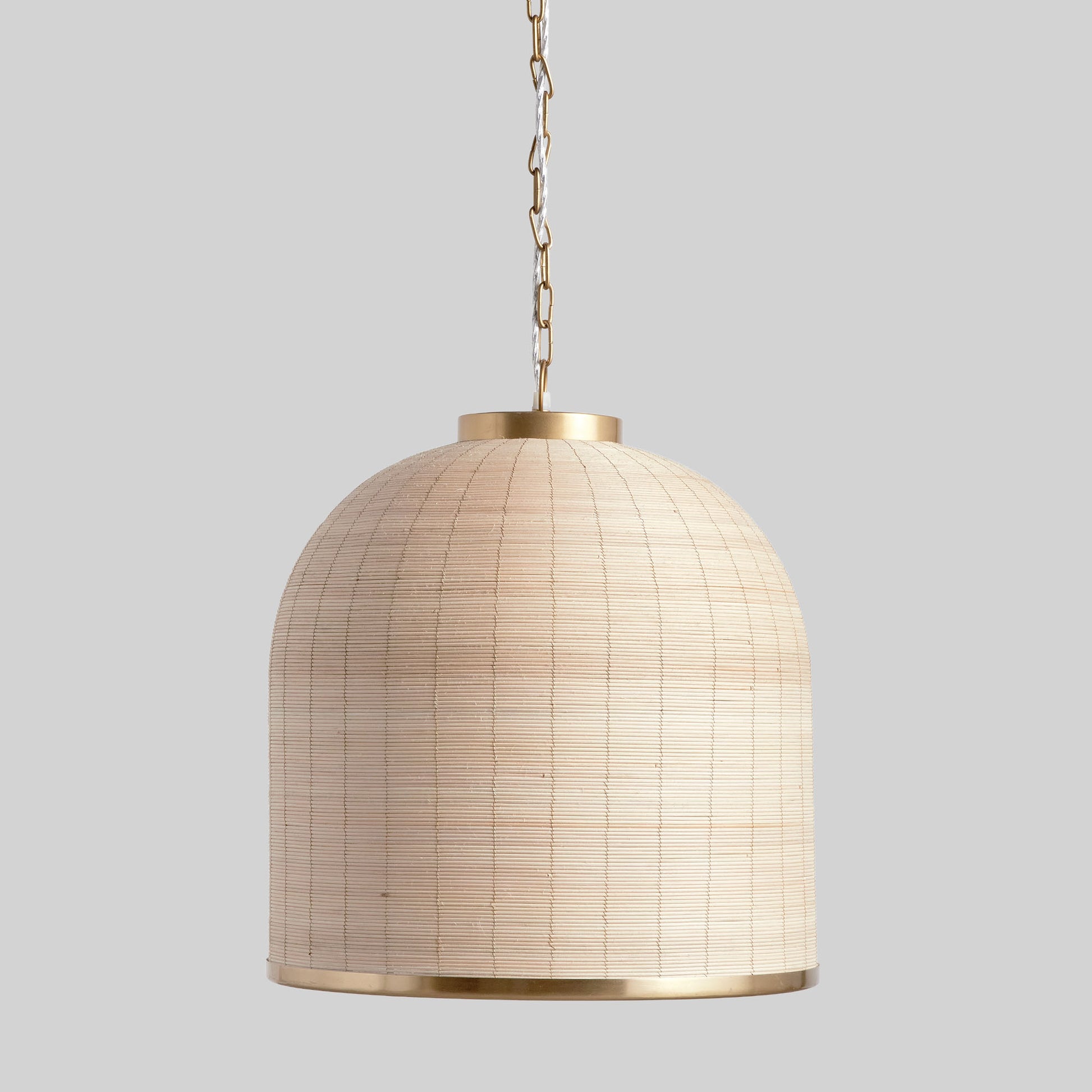 Whitewashed rattan dome pendant with brass detail 18 inch - stylish home accent (Image1).