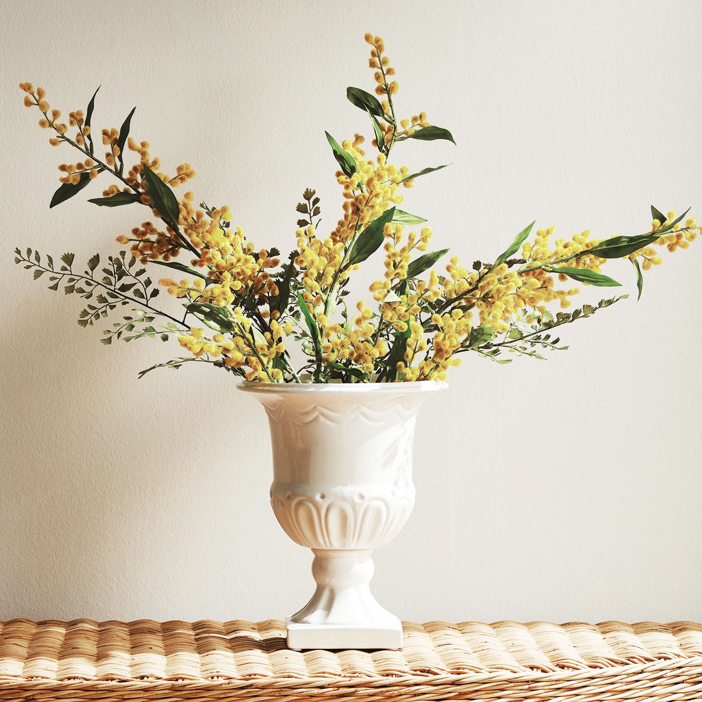 Yellow faux mimosa stems (set of 6) - stylish home accent (Image4).