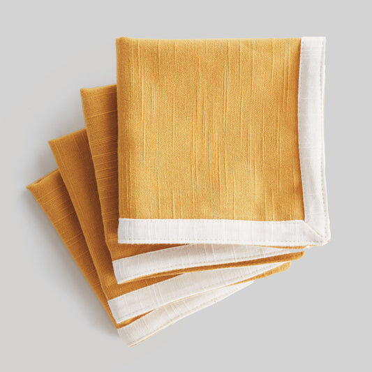 Yellow honey with white border cotton cocktail napkins (set of 4) - stylish home accent (Image1).